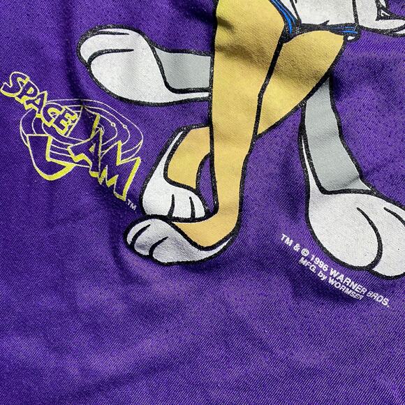 Vintage 90s Space Jam Movie Bugs Lola Bunny Hearts Warner Bros Purple Tee Small - Picture 3 of 7